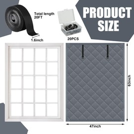 Winter Insulated Window Cover 47in x 63in Thermal Insulated Window Cover 3 Layer Oxford Cloth Cotton Windows Blanket Heavy Duty Windows Insulation Kit for Winter to Keep Warm, Gray