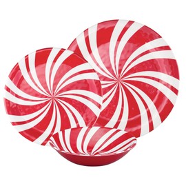 UPware 12 Piece Peppermint Melamine Dinnerware Sets, Outdoor Dishes Set, Plates and Bowls Sets, Christmas Decorations, Service for 4, Red