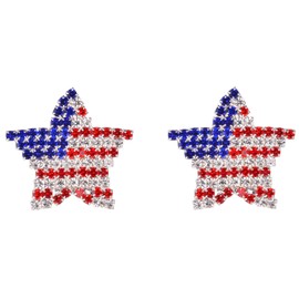Lux Accessories Red Blue Rhinestones American Star Silver Stud Earrings