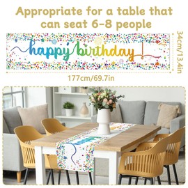 Happy Birthday Table Runners, Colorful Confetti Dot Birthday Table Runner White Birthday Table Runner Birthday Table Decorations for Children Girls Boys Birthday Party Decoration