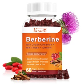 1500mg Berberine Gummies, High Potency Berberine Supplement with Ceylon Cinnamon Gummies, Turmeric, Magnesium, Sugar Free, Non-GMO, Gluten-Free - Mixed Berry Flavored 60 Gummies