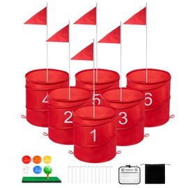 Toemics Golf Bucket Yard Game, Backyard Golf Game for Adults Family, Portable 6-Hole Golf Course for Outdoor, Lawn, Park, Beach, Yard, Field Day, Family Reunion, Party Games