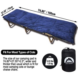 Sleeping Cot Pads (75" x 29") Portable for Camping & Hiking with Elastic Straps, Cotton Soft Thick Cot Pad,Waterproof - NavyBlue