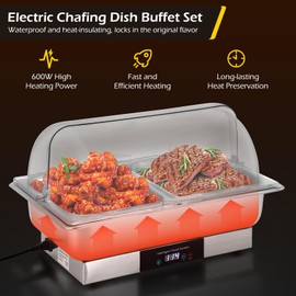Dyna-Living Electric Chafing Dishes for Buffet 9.5QT Buffet Servers and Warmers, 600W Food-Grade Stainless Steel Chafing Dish Buffet Set with TEM-Control Display, Food Warmers for Parties