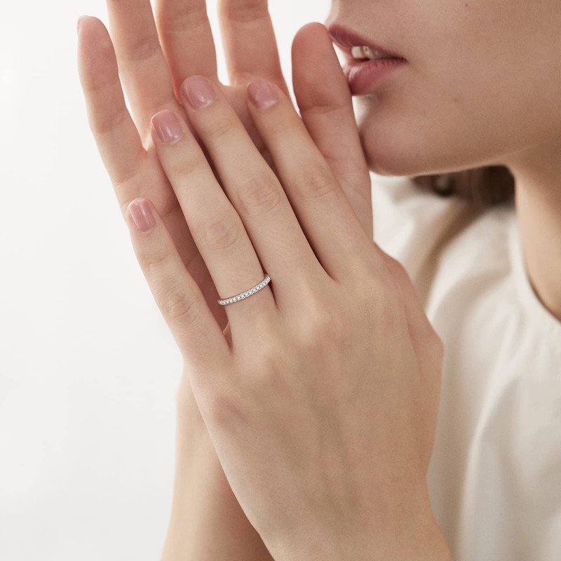 925 Sterling Silver CZ Stackable Statement Ring Eternity Bands for