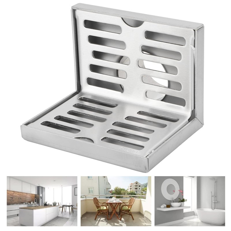 Pomya Corner Floor Drain, L Shaped, Stainless Steel, Silver, Rustproof,