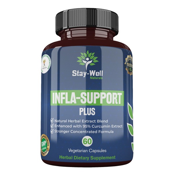 Stay-Well Naturals Infla-Support Plus- 750mg Herbal Supplement Blend with Curcumin