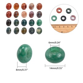 nbeads 30pcs European Beads 14mm Natural Indian Agate Loose Large Hole Stone Beads Dreadlock Beads Rondelle Spacer Gemstone Hair Beads For Charm Bracelet Jewelry Making, Hole: 6mm