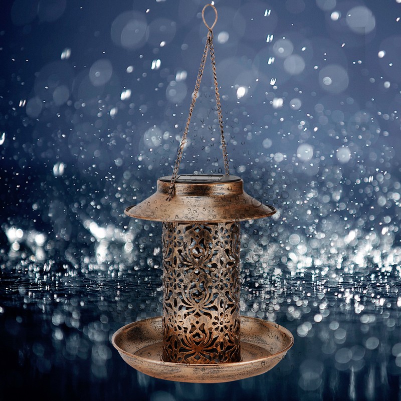 Solar Bird Feeder Solar Powered Garden Light Portable Hanging Hollow