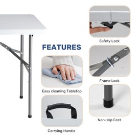 HealSmart 4 FT Folding Table Easy to Clean & Space-Saving Design, Heavy-Duty Table with Handle for Camping, Picnic, Party, Indoor & Outdoor Use