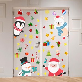 35.4x11.8 Inch Large Christmas Door Stickers Decor Removable Penuins Santa Claus Snowman Cute Penguin Bear Snowflake Decal for Window Door Refrigerator Home Bedroom Festival Party Decorations