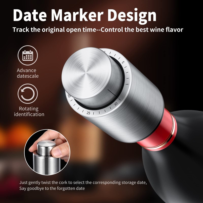 Wine Bottle Stoppers，2-in-1 Vacuum Wine Stopper，Stainless Steel Wine Savers, Reusable