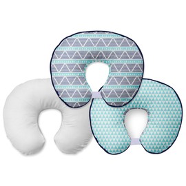 Bacati - Aztec/Tribal Muslin Hugster 3 pc Nursing/Feeding Pillow Set Includes 2 Zippered Covers & 1 Pillow Insert Aqua/Navy Large Triangles