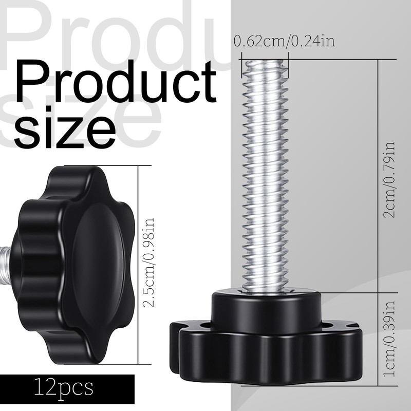 12 Pack 1/4-20 Black Star Knobs Star Hand Knob Threaded