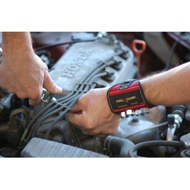 MagnoGrip Magnetic Wristband for Holding Screws, Nails, Drill Bits, Super Strong Magnets, Adjustable Strap, Essential Tool for DIYers, Handyman, Mechanics, Construction & Home Improvement - Red