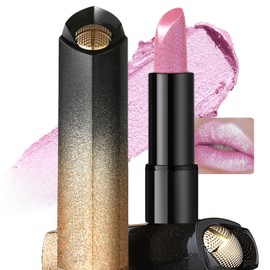 Wugbc Pink Glitter Lipstick for Women Metallic Finish, Long Lasting Moisturizing High Shine Diamond Non-sticky Creamy Shimmer Lip Stick Lightweight Shinning Color Full Coverage Tinted Lip Balm Makeup