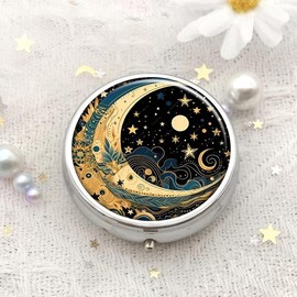 Moon & Star Pattern Round Storage Box, Portable 3-grid Mini Storage Box with Mirror, Travel Pill Box, Home Organizer for Home Office School, Room Accessories, Home Decor