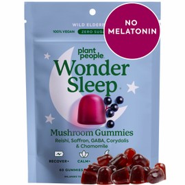 Plant People WonderSleep Mushroom Gummies Supplement for Sleep, No Melatonin with Reishi Super Mushrooms, Wild Elderberry Flavor, No Sugar (60 Count)