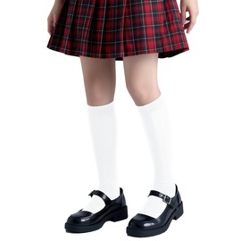 Forony Unisex Girls Kids Youth Soft Knee High Socks 6-12 Years Old Combed Cotton Anti Odor 3 Pack School Uniform White