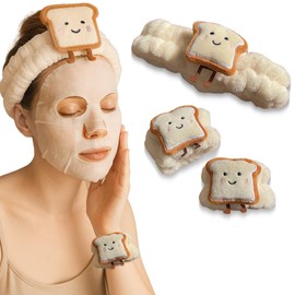 NJCXOLA Spa Stirnband zum Waschen Gesicht Wristband Set， mit 2 Handgelenkband Schwamm weiches Frottee Make-up Hautpflege Anti-Rutsch-Stirnband für Damen -Beige