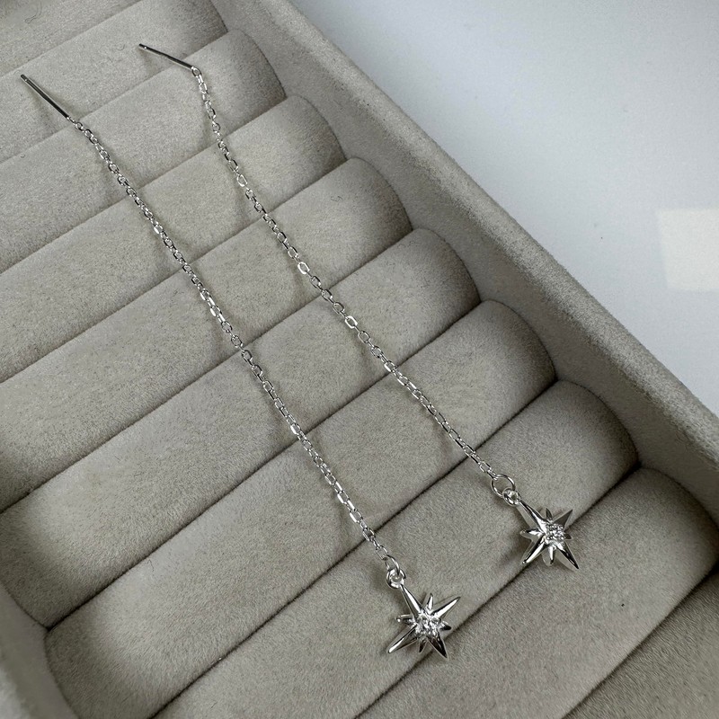 Sterling Silver Star Wreath Clear CZ Crystal Dangle Pull Through