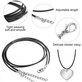 60 Pcs Waxed Necklace Cord, Adjustable Necklace Cords Necklace String,1.5mm Waxed Necklace Cord with Lobster Clasp for Charms Pendants, DIY Bracelet Necklace, Jewelry Making Supplies(Black)