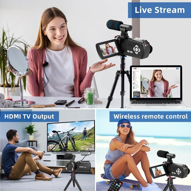 Weochi Video Camera, Camcorder 4K, 64MP 30FPS Dual Lens Camera