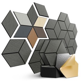 Acoustic Panels 24 Pack Soundproof Wall Panels,Wood Aesthetic Sound Proof Foam Panels for Walls,Hexagon Wood Wall Panels Peel and Stick,High Density Sound Dampening Panels-12" X 10" X 0.4"-BlackWalnut