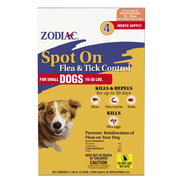 Zodiac Spot On Flea & Tick Control Small Dogs 16-30 Pounds 4 Pack