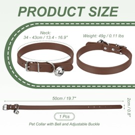 PETAXCELL Dog Collar with Bell, Pu Leather Cat Collars Pet Basic Soft Padded Adjustable Buckle, 20" (Brown, 1 Pcs), Intended for Teacup/Little Dog/Kitten Cats/Small Animals
