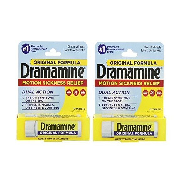 Dramamine Motion Sickness Relief Original Formula, 50 mg, 12 Count 2-Pack by Dramamine