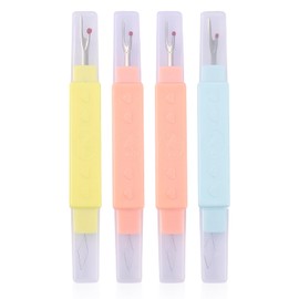 4 Pcs 2 in 1 Needle Threader Seam Ripper,Seam Rippers for Sewing,Stretchable Remover Tool,Suitable for Hand Sewing,Knitting,Cross Stitch,Embroidery,and Thread Removal(Pink*2+Yellow*1+Blue*1)