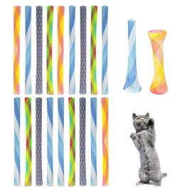 Andiker 20pcs Cat Tube Toy, 5.1inch Nylon Mesh Telescopic Folding Plastic Cat Spring Toy, Stylish Multi-Colored Cat Chew Toy, Interactive Cat Toys for Indoor Cats to Chase, Bite, and Pounce (20pcs)