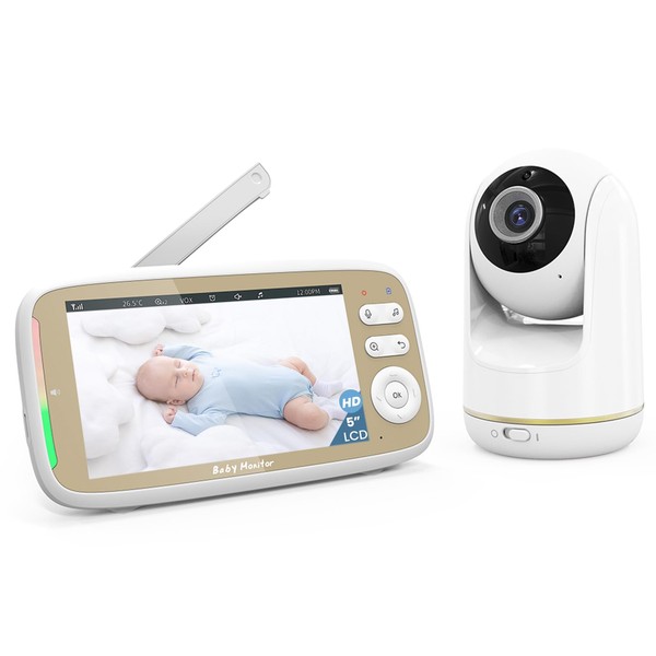JoyGeek Babyphone mit Kamera, 5" 720P HD IPS-Bildschirm Baby Monitor,