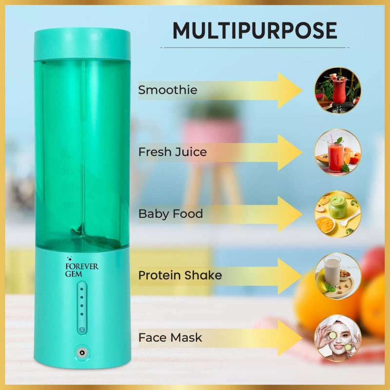 FOREVER GEM Portable Blender- 15oz- USB Rechareable- Personal Juicer Cup-6Blades