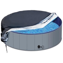 SAFANA 72" Round Dog Pool Cover [Upgrade 420D Thickened] 6ft Portable Dog Pet Bath Pool Cover 71/72 inch, Durable Foldable Round Inflatable Swimming Pool Cover, Drawstring Design Windproof Dustproof
