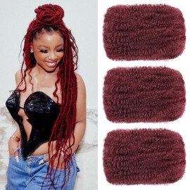 Mscat 16 Inch 3 Bundles Bungundy Afro Kinkys Bulk Human Hair For Dreadlocks, Dreadlocks Extensions Braiding Twist Afro Kinky Human Hair For Locs Mini Twists Braiding Afro Kinky Hair 30 g/pack (bug#)