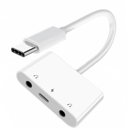 Tarjeta de sonido CY tipo C USB-C a doble de 3,5 mm de audio AUX y micrófono con adaptador de carga de alimentación PD compatible con portátil, tablet, teléfono, UC-155-TC005-HX