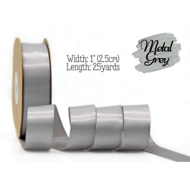 LASOIE Satin Ribbon for Flower Bouquet Gift Wrapping for Crafts Bows for Girls Hair Presents Bookmarks Birthday Party Decorations Wedding Invitations Decorative for Craft Metal Gray 25mm 1 Inches