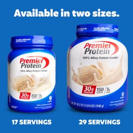 Premier Protein Powder, Vanilla Milkshake, 30g Protein, 1g Sugar, Gluten Free, No Soy, 40.2 oz (29 Servings)