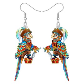 DOWAY Cute Acrylic Macaw Parrot Earrings Dangle Charms Jimmy Buffett Accessories for Women Summer Animals Jewelry Gifts (Cherry)