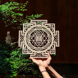 Qallicon 11.5'' Sri Yantra Wall Decor, Mandala Sacred Geometry Wall Art, Crystal Grid Chakra Wooden Yoga Art, Meditation Altar Zen Decor Spiritual Gifts