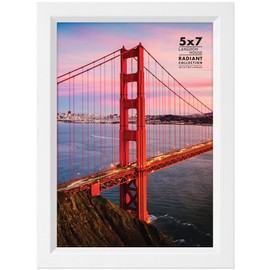 Langdon House 7x5 White Picture Frame, Modern w/Bevelled Accent, Tabletop Easel and Wall Hanging Hooks Included, Radiant Collection