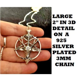 Fashion Jewelry BAPHOMET SATANIC PENTAGRAM DEVIL Pendant on 20" 925 Plated Sterling Silver Chain