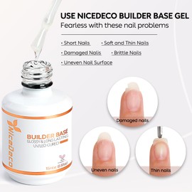 Nicedeco Hema Free Builder Nail Gel Polish 15ML 7 in 1 Clear Base Cruelty Free Vegan Strengthener Gel Hard Gel Extension