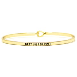 Me Plus Inspirational SOUL SISTERS Positive Message Engraved Thin Bangle Hook Bracelet (BEST SISTER EVER - GOLD, brass)