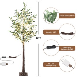 Lituplife Lighted Olive Tree 6FT Tall Fakeplant Tree with 300 Warm White Fairy Lights, Artificial Lit Olive Trees with Switch Button for Indoor/Outdoor Office Home Decor