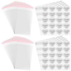 Yexiya 200 x Thank You Stickers Candy Bags Wedding Invitation Stickers 4 x 6 Inches Plastic Bags That Seal Themselves for Baby Shower Wedding Favor Labels