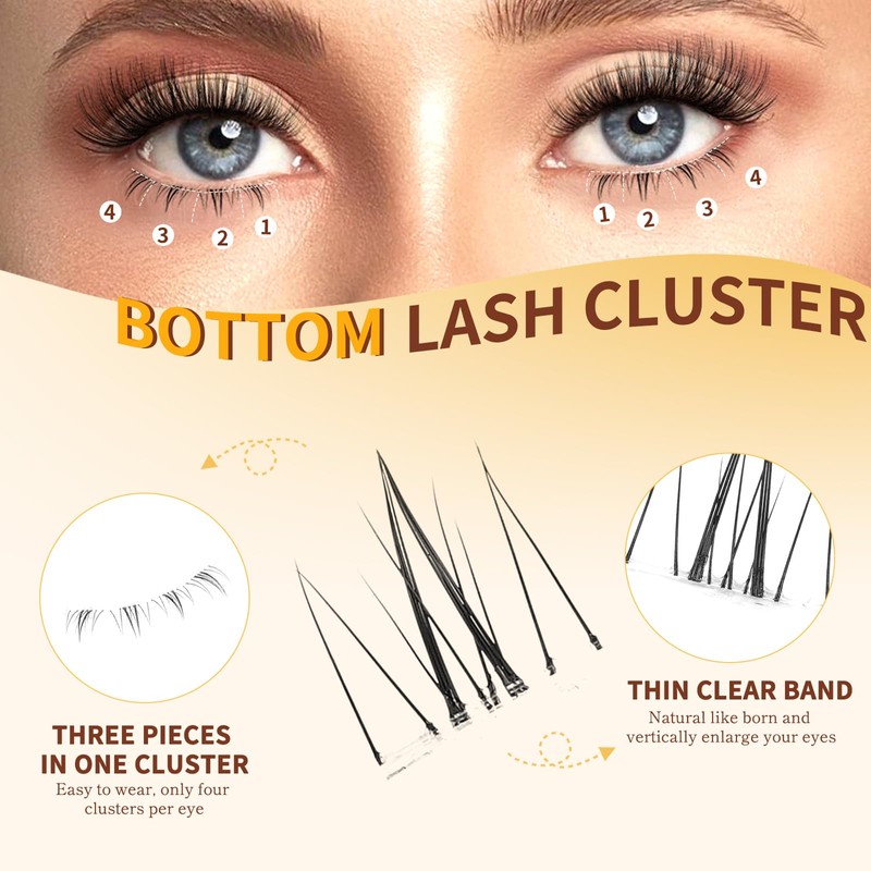 QUEWEL Lash Clusters Kit with Bottom Lashes, Cluster Lashes Kit