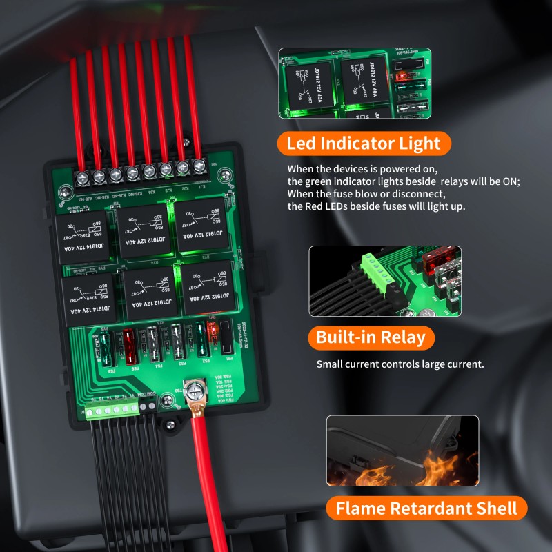 12V 6 Way Fuse and Relay Box PCB Module with
